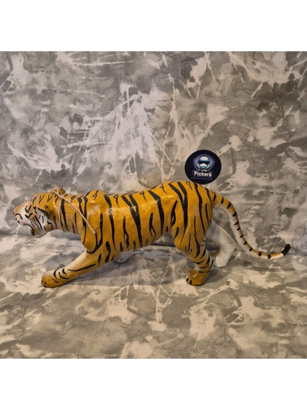 VTG Black Stripe Leather Wrapped Tiger Statue Figurine Sculpture 17" x 7.5"~NWT - Picture 3 of 9